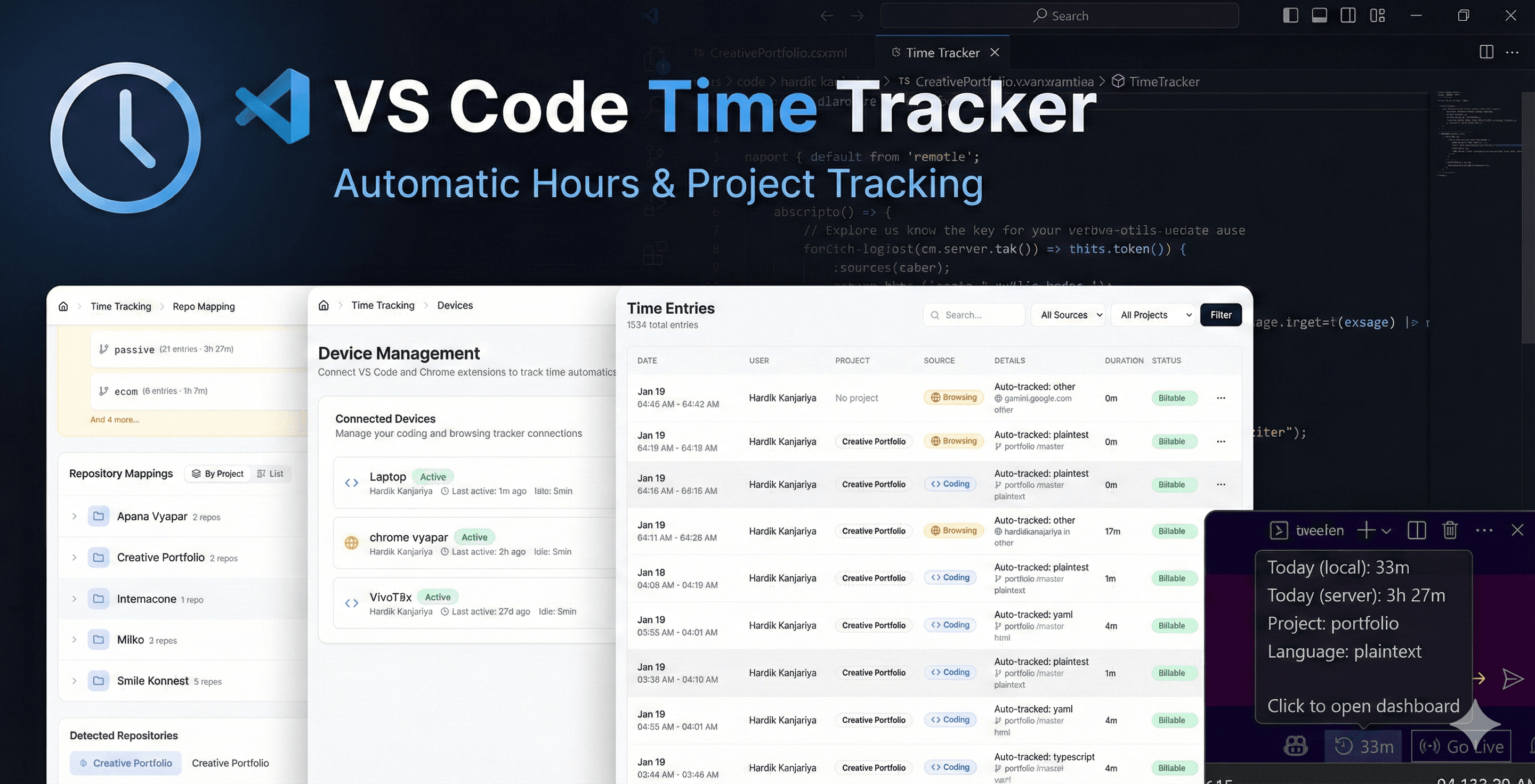 Hours Tracker VS Code Extension
